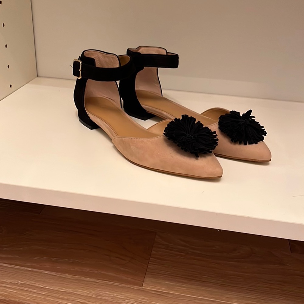 J.Crew suede ankle strap flats black/ tan